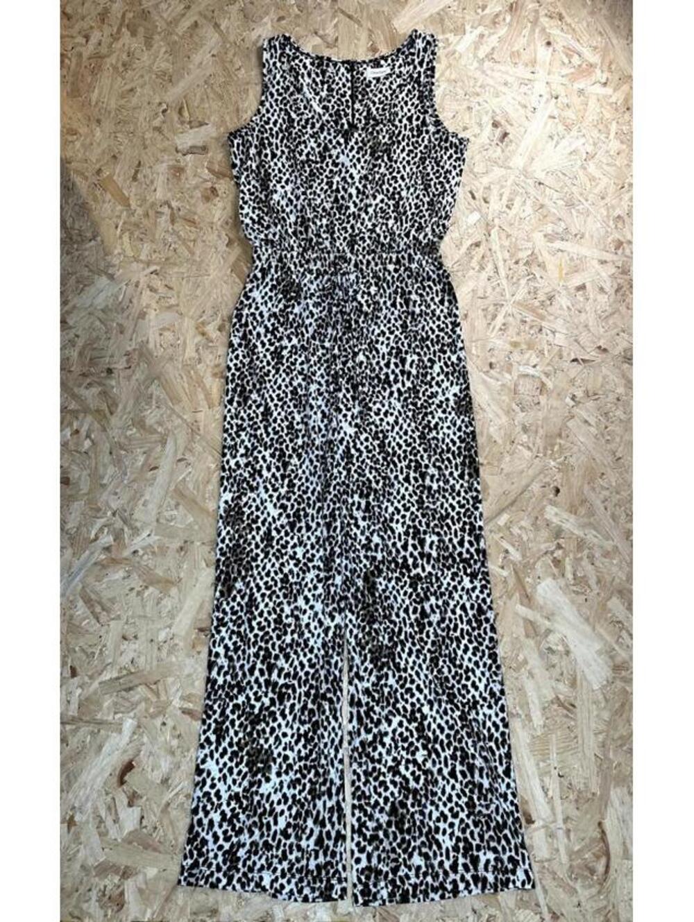 Calvin Klein Jumpsuit Womens Medium Black White Leopard Print Wide Leg